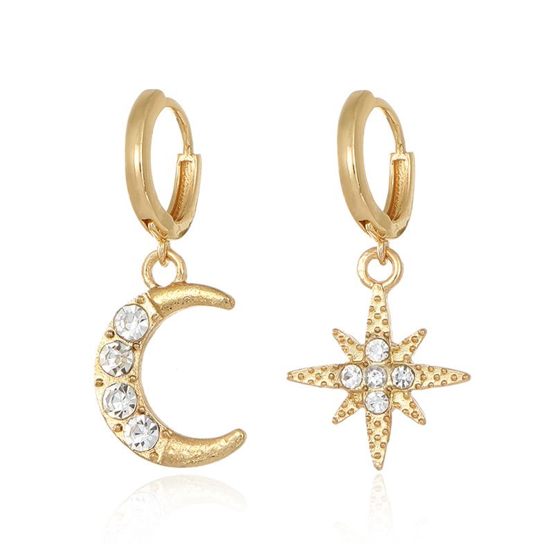 Cerchietto per capelli a doppio strato in stile bohémien con sole e luna, corona, orecchini a stella a sei punte, accessori per abiti da sposa_voghion.com