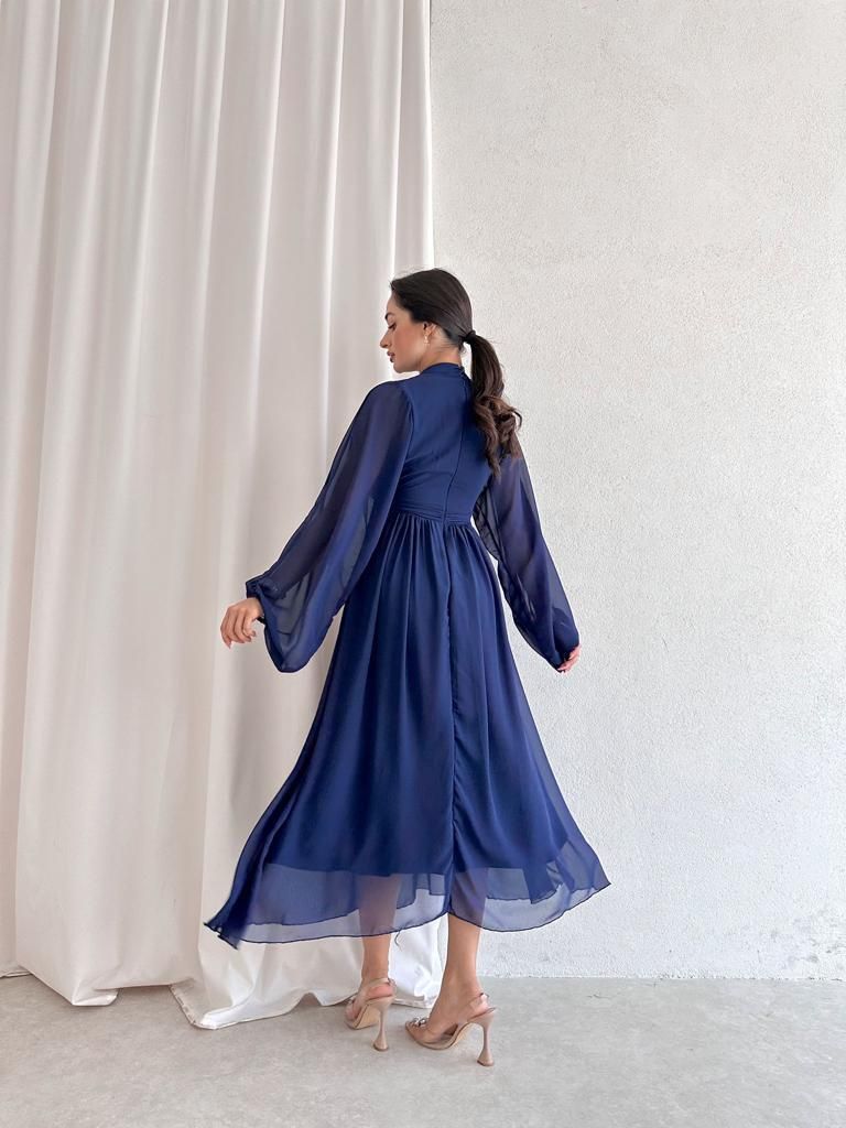 Damenbekleidung Neue Produkte Temperament Halber Rollkragen Reißverschluss Langarm Plissee Swing Mittellanges Feenkleid für Damen_voghion.com