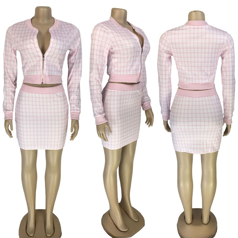 Abito da donna in due pezzi a maniche lunghe filettato stampato stampato alla moda in stile piccolo profumo_voghion.com