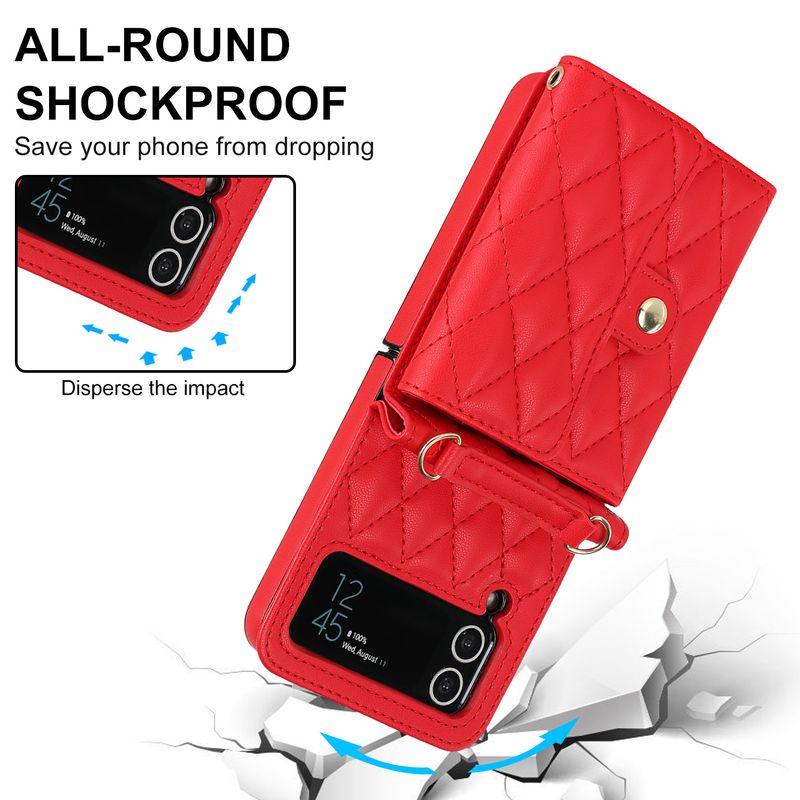 Z Flip4 5 Crossbody składany futerał na telefon skórzany pokrowiec akordeonowy odpowiedni do małego etui ochronnego na telefon Flip6_voghion.com