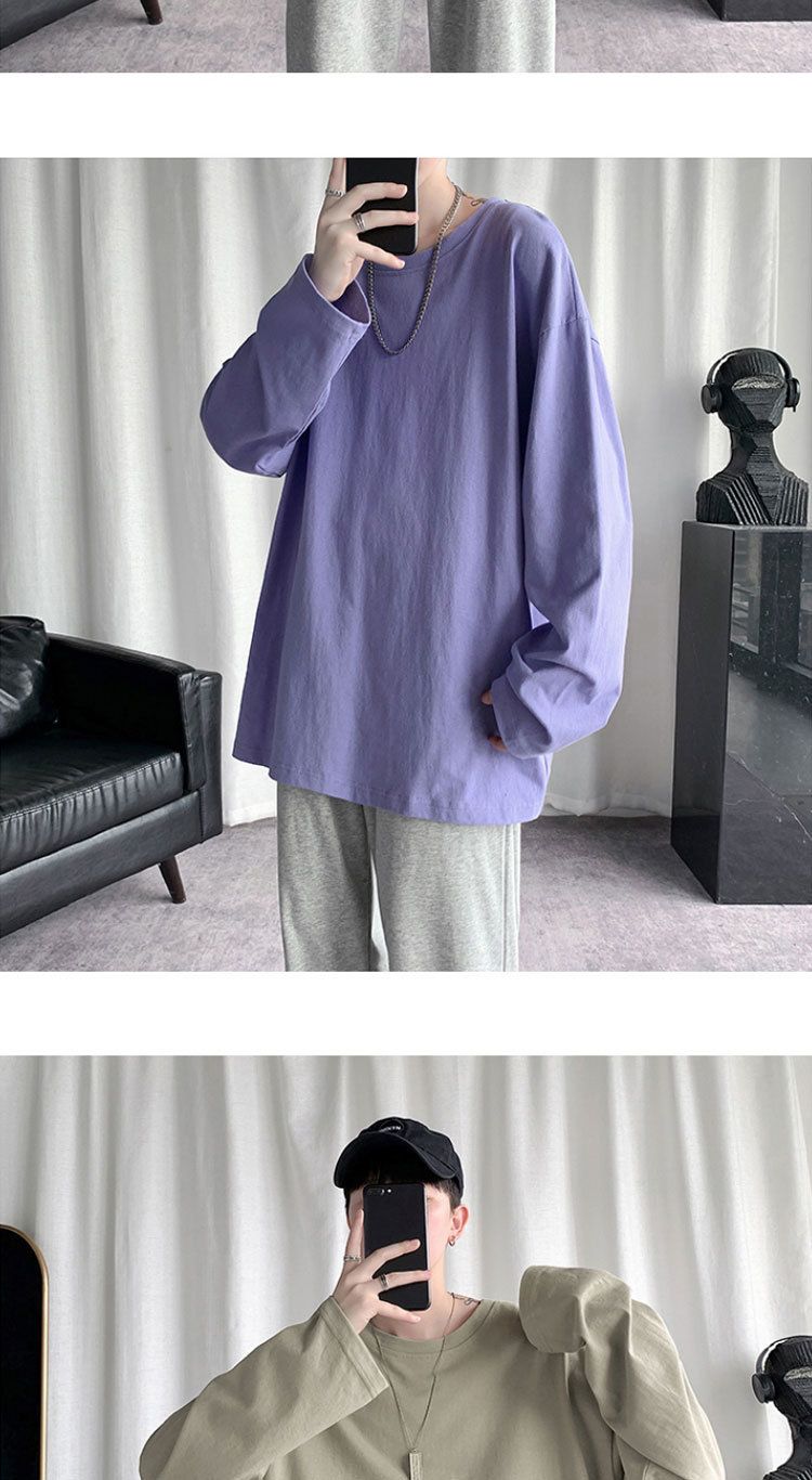 Maglietta a maniche lunghe da uomo, primavera e autunno, versatile e alla moda, in cotone, top rosa_voghion.com