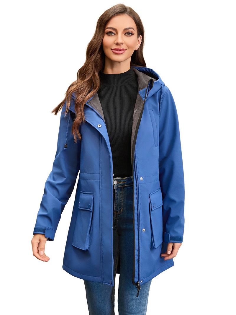 Women's Waterproof Softshell Jacket With Hood - Windproof Raincoat For Outdoor Hiking & Commuting (Black, Army Green, Navy Blue, Coffee, Light Gray)_voghion.com