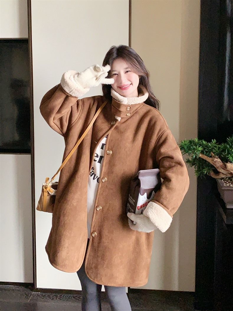 2024 Winter New Melad Coffee Color Sheepskin For Women High-end Suede Thickened Petite Coat_voghion.com