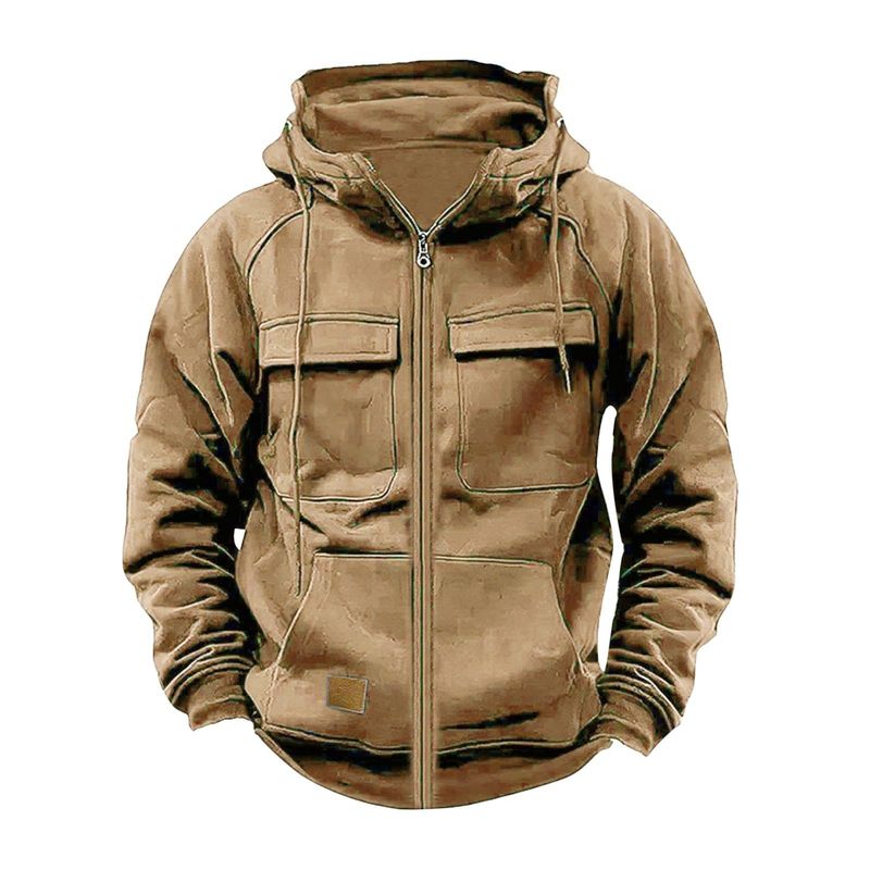 Sudadera tipo cárdigan deportivo informal con capucha y múltiples bolsillos para hombre, estilo europeo y americano, con envío directo de fábrica Forge._voghion.com
