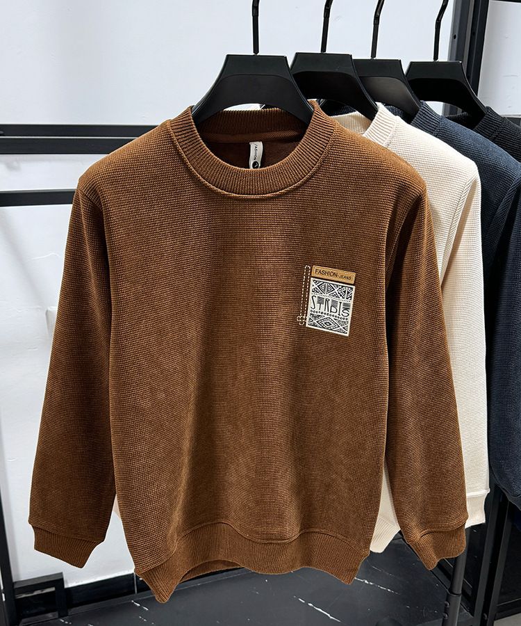 Premium Fleece-Lined Crewneck Sweatshirt For Men – Thickened Winter Thermal Base Layer With Brushed Polyester Interior, Classic Solid Color Pullover_voghion.com