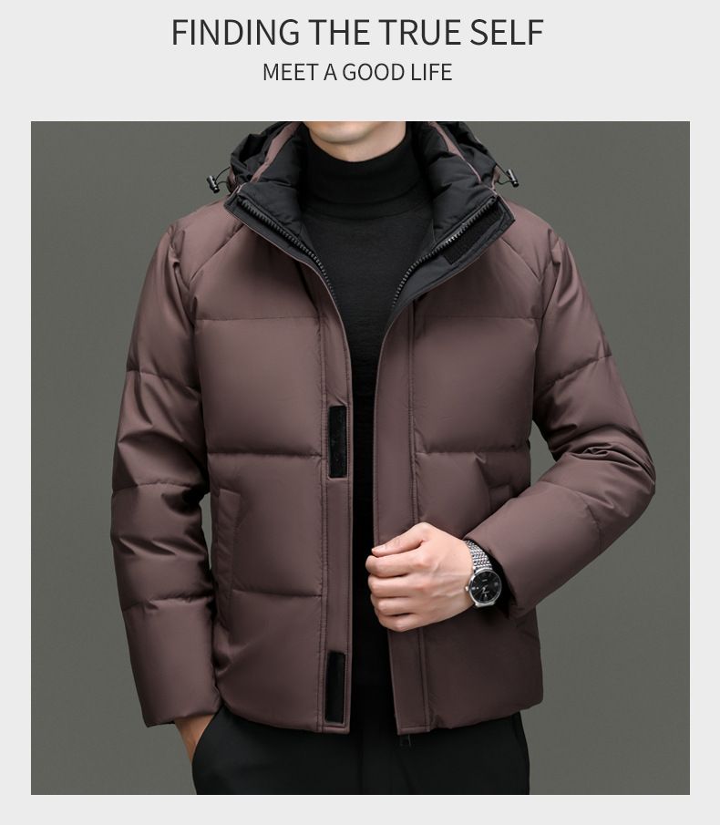 Men's Winter Hooded Down Jacket With Detachable Hood, 550 Fill Power White Duck Down, Windproof & Warm Coat For Youth, Black/Blue/Red_voghion.com