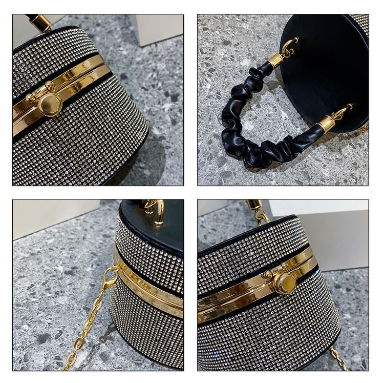 Spring Simple Western Style Mini Flash Diamond Fashion Bucket Bag 2023 New All-match Pleated Chain Shoulder Bag for Women_voghion.com