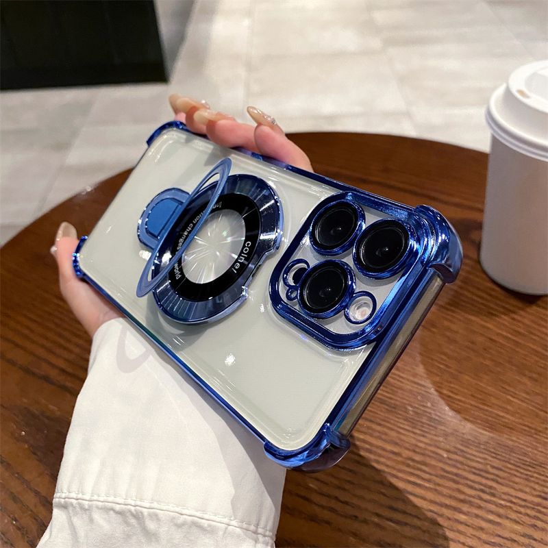 Plating Magnetic Stand Holder For Case For IPhone 15 14 13 12 11 Pro Plus Max X XS XR 7 8 SE3 Shockproof Soft TPU Cover_voghion.com