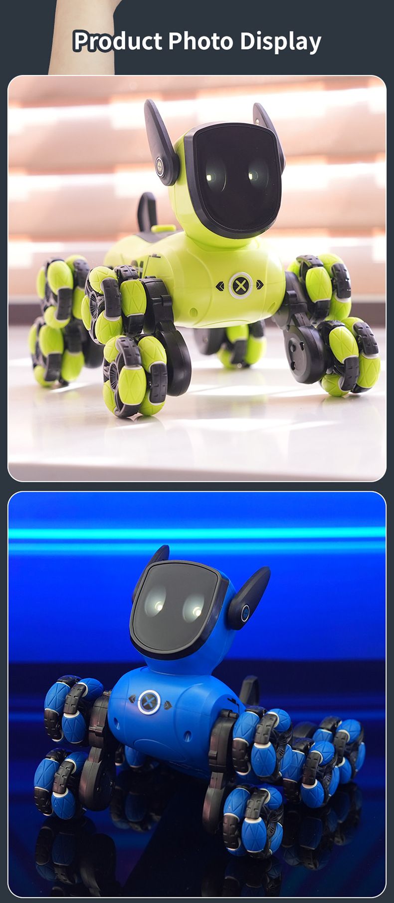 Nouveau petit mini chien robot télécommandé multifonction à huit roues, jouet interactif parent-enfant intelligent à double commande_voghion.com