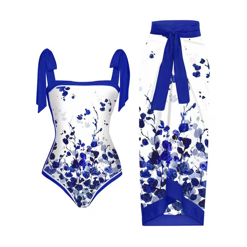 Tengwei 2023 Ins-Stil gedréckte Badekostüm konservative Badekostüm Frae grouss Polyester gedréckte Strandrock Set_voghion.com