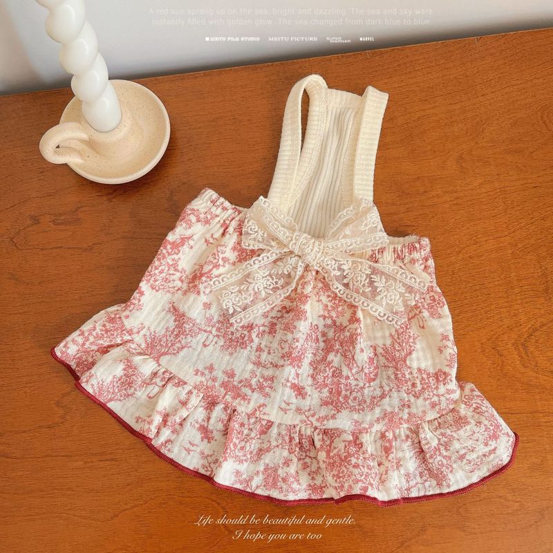 Vêtements pour animaux de compagnie chien chat printemps été français floral nœud papillon Teddy Bichon petit moyen chiens sangle robe_voghion.com