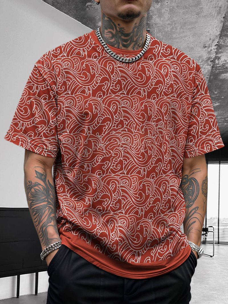 Camicia estiva da uomo a maniche corte, sportiva, comoda e traspirante, effetto seta ghiacciata, con effetto tie-dye a contrasto_voghion.com