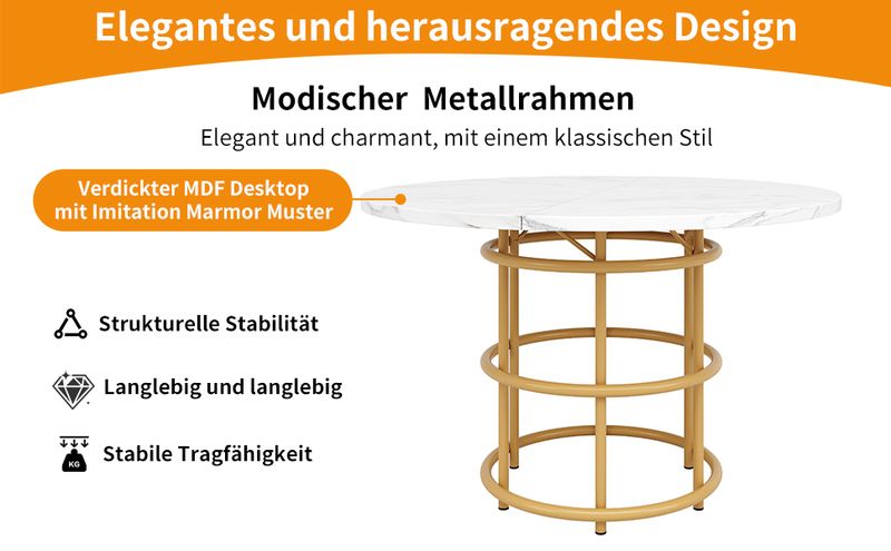 Ronder Esstisch 100x76cm Mit Marmorplatte, Goldene Ringbeine_voghion.com