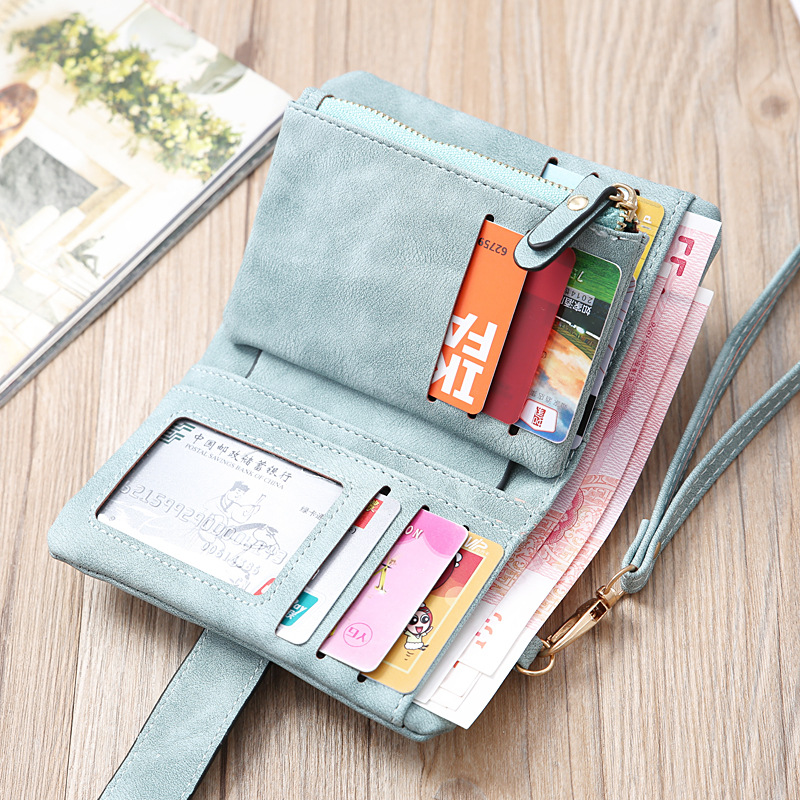 Portamonete piccolo con pochette lunga con cerniera lunga da donna, portafoglio corto opaco retrò in nuova versione coreana_voghion.com