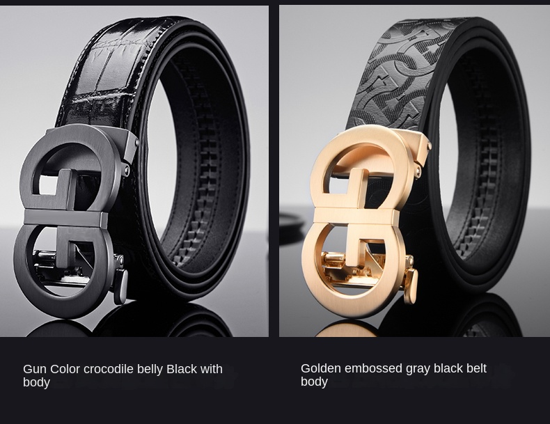 Hot trend automatic buckle cowhide gift box men's simple senior luxury personality business leather men and women belt 3.5CM_voghion.com