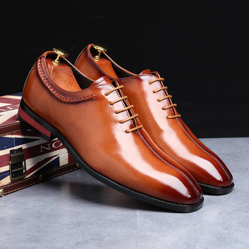 Zapatos de vestir para hombre con cordones de cuero sintético estilo bruñido para boda_voghion.com