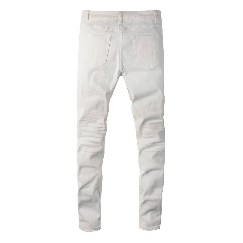 Männlichen jogger workout mode patchwork zerrissene schlanke hosen denim knie loch zerrissene männer weiße jeans für männer_voghion.com