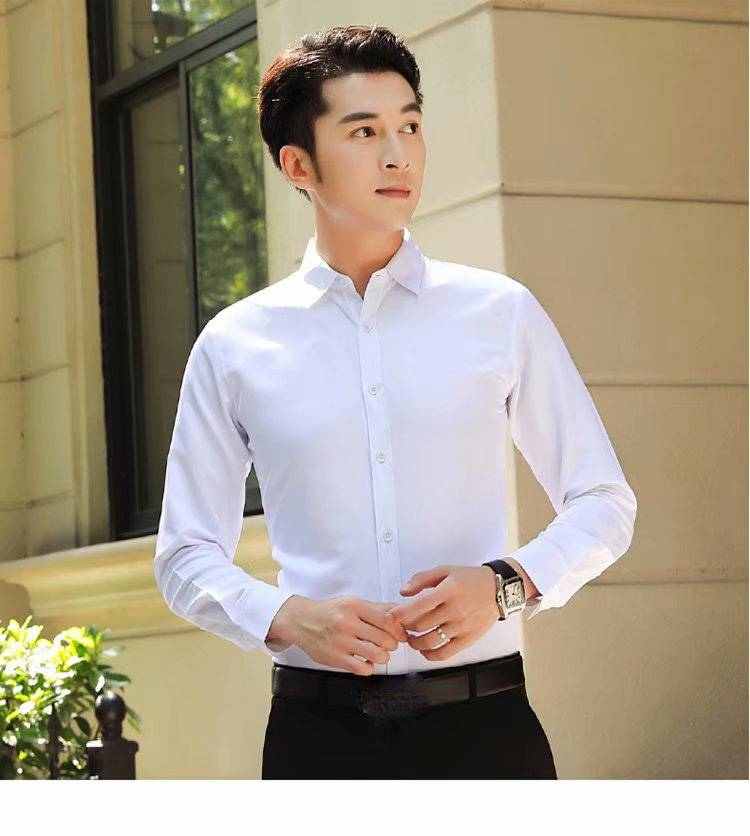 Camicia da uomo a maniche lunghe attillata, non stirabile, camicia formale da matrimonio_voghion.com