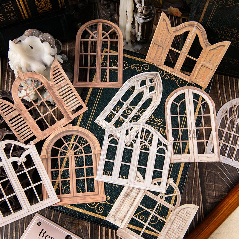 1 Stück 10 Blätter Vintage Hohltür und Fenster DIY Dekoration Manuelles Material Papier Hintergrunddekoration_voghion.com