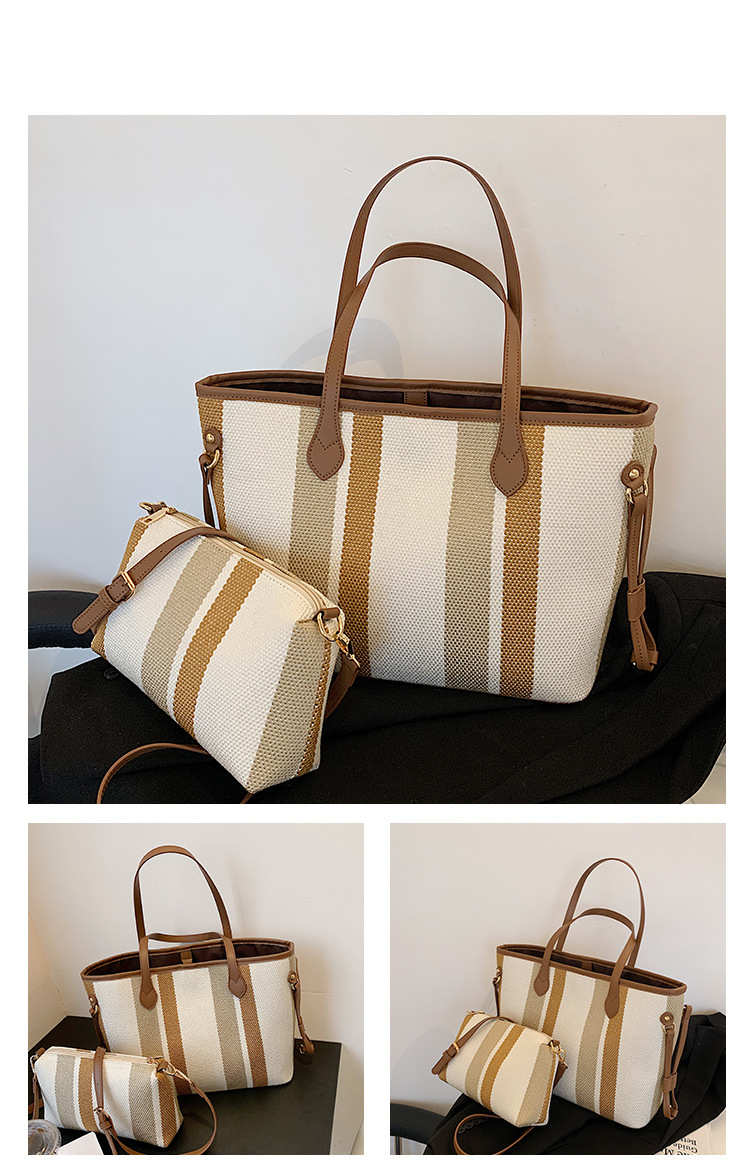 Borsa da donna in tela per mamma e bambino, nuova borsa a tracolla di grande capacità, borsa a tracolla a righe in tela._voghion.com