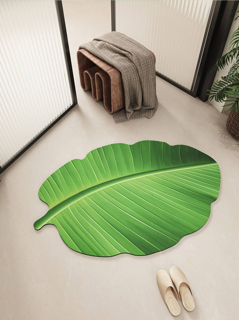 Tappetino antiscivolo per il bagno, morbido, assorbente per l'acqua, in fango diatomeico, a forma di foglia, per la porta della doccia di casa_voghion.com