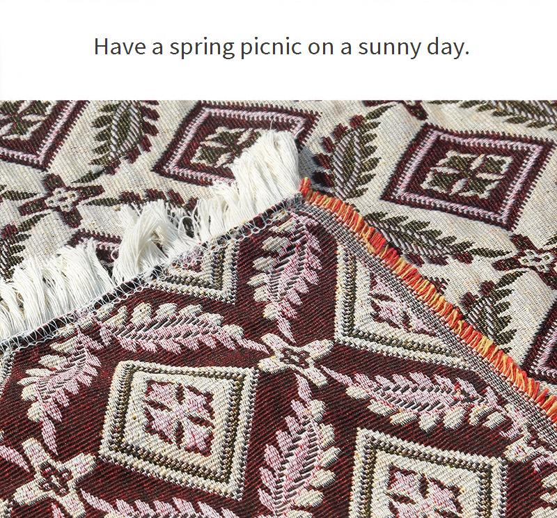 Manta de picnic gruesa vintage: impermeable y antipolvo, con flecos, ideal para salidas de primavera y acampadas._voghion.com