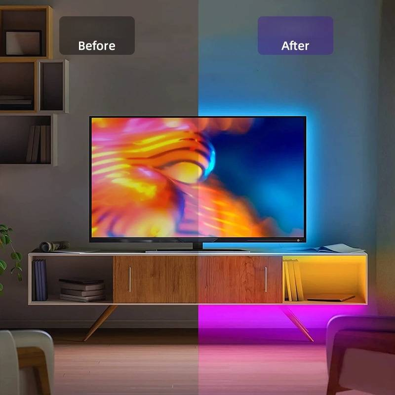 Kit de tiras de luces LED RGB 5050 con sincronización de música y control inteligente, alimentación USB de 5 V, resistente al agua, 12/30 LED por metro, certificación CE._voghion.com