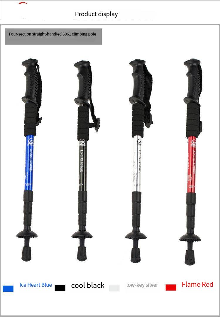 Genuine Jungle Leopard Trekking Pole Three Section Four Section Straight Handle Curved Handle Aluminum Alloy Trekking Pole T Handle Cane Hiking Stick_voghion.com