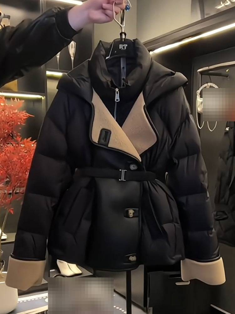 Kadın Giyim Kış Yeni Mizaç Pamuklu Ceket Kadın Moda Siyah Ekleme Ceket_voghion.com