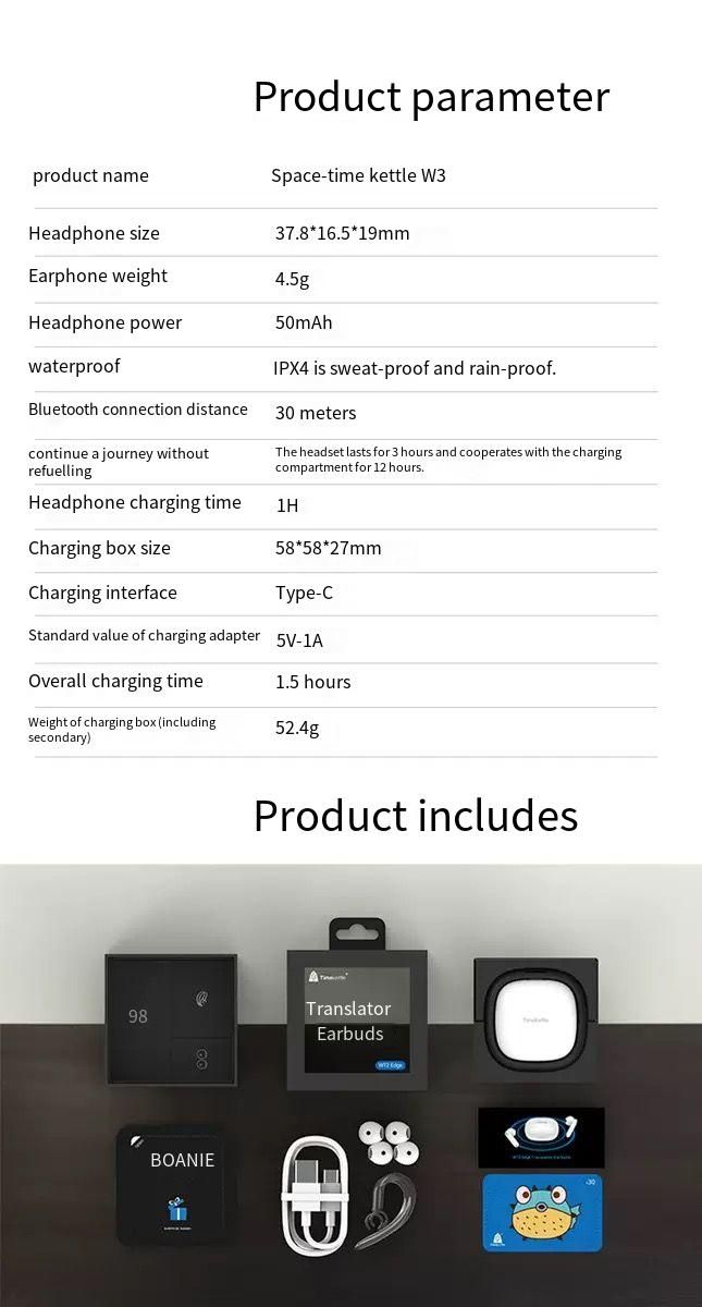 Auriculares inteligentes Timekettle WT2 Edge/W3 con traductor simultáneo y voz multilingüe para viajes de negocios y reuniones (H240924)_voghion.com