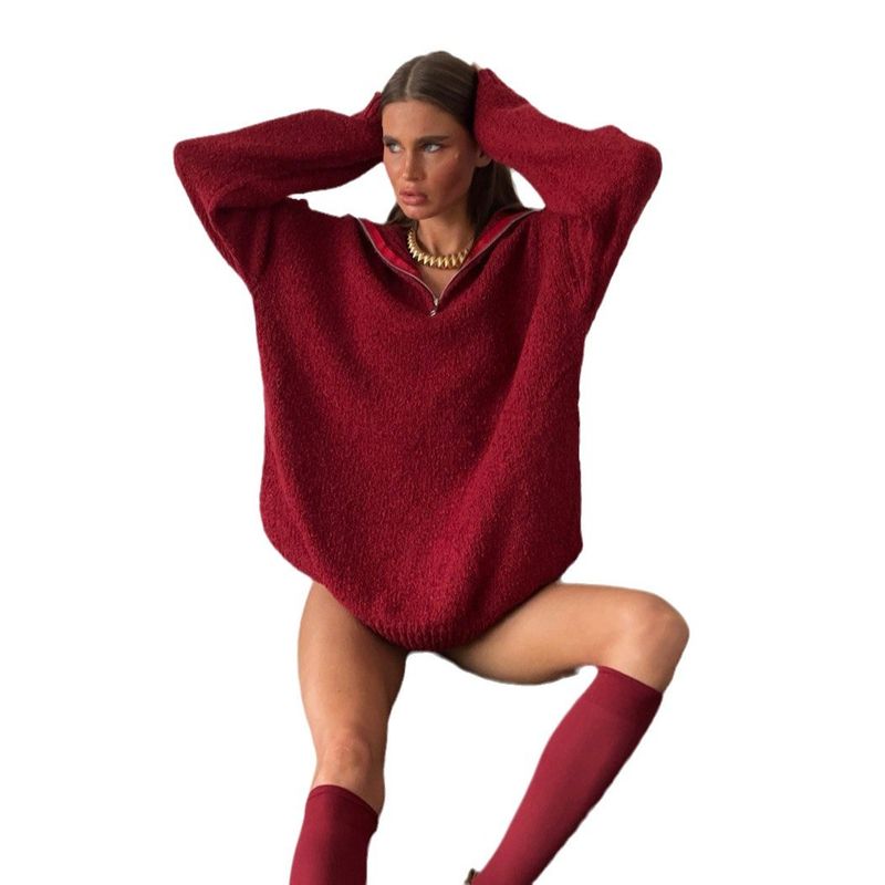 Damenbekleidung Rollkragenpullover mit Reißverschluss – Oversize-Strickpullover für Damen (S-L)_voghion.com