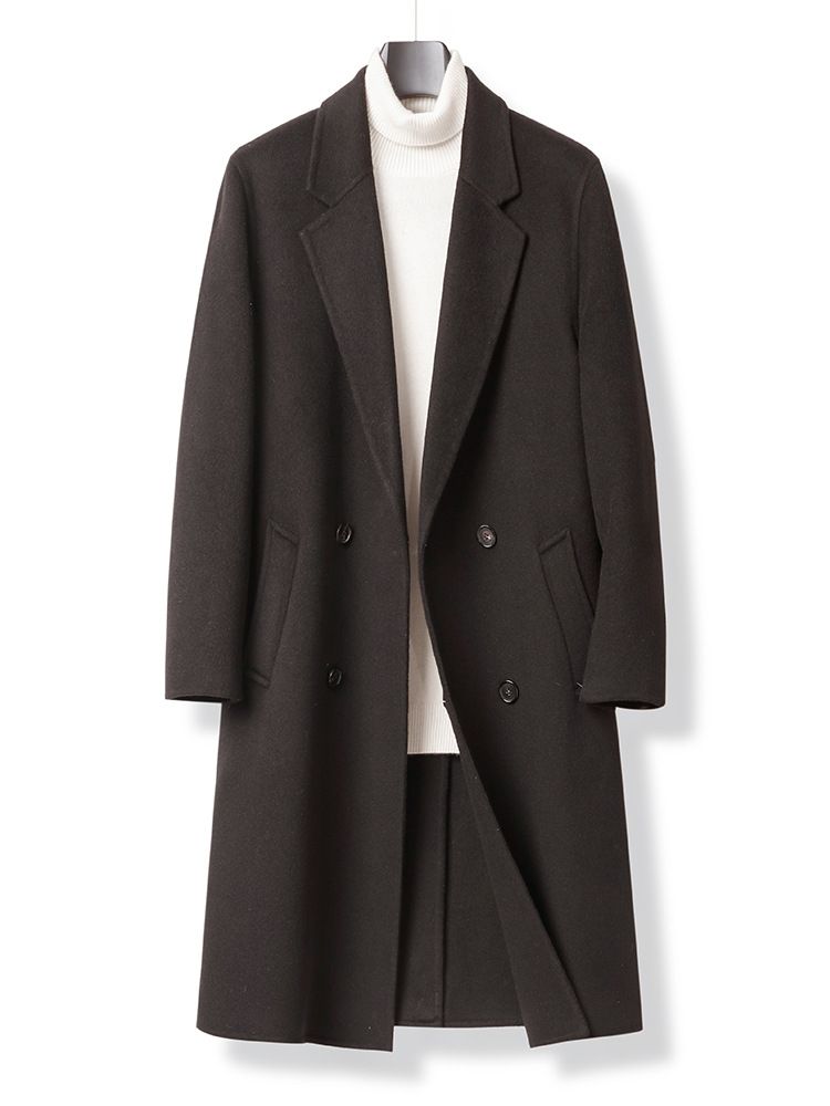 Men's Premium Wool Blend Double-Faced Overcoat With Detachable Down Liner - Slim Fit Business Casual Trench Coat In Navy, Charcoal, Black, Slate_voghion.com