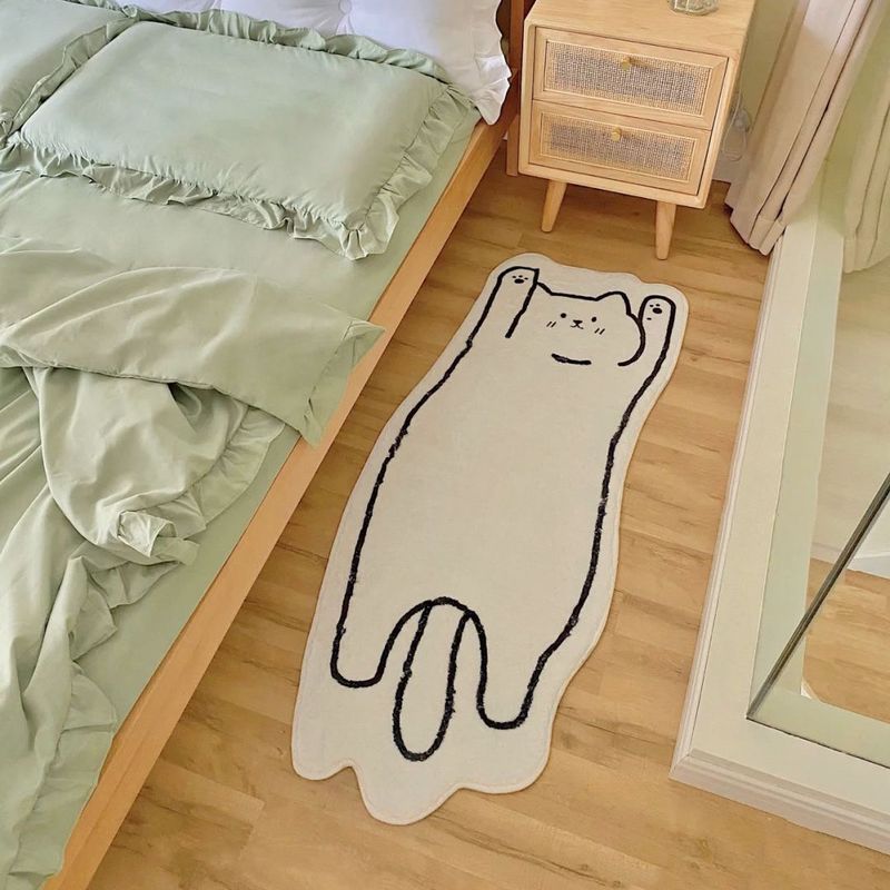 Tappeto antiscivolo con motivo a gatto in stile nordico minimalista per camera da letto, cameretta dei bambini, soggiorno, morbido tappeto in poliestere lavabile con simpatica stampa di animali_voghion.com