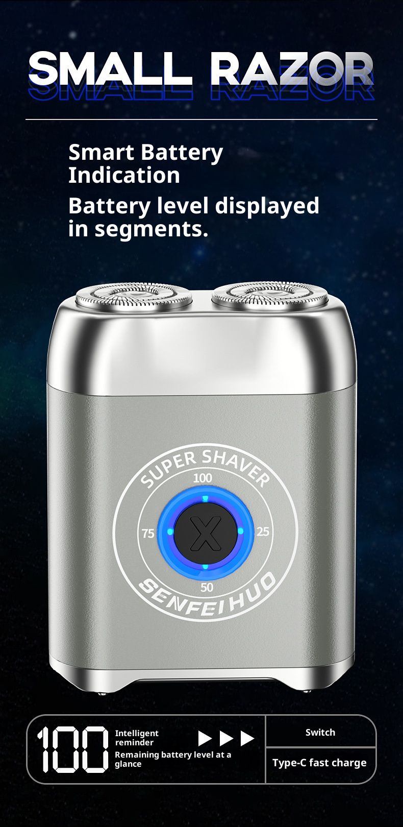 Dual Ring Magnetic Shaver – High-Power Electric Razor With Floating Blades, LED Display & 150-Min Runtime, USB-C Fast Charging_voghion.com