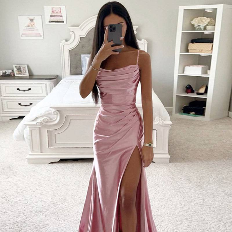 Women's Clothing Elegant Satin Wrap Dress With Corset Bustier & High Slit - Bodycon Midi Dress For Women, Stretch Polyester Formal Gown (S-3XL)_voghion.com