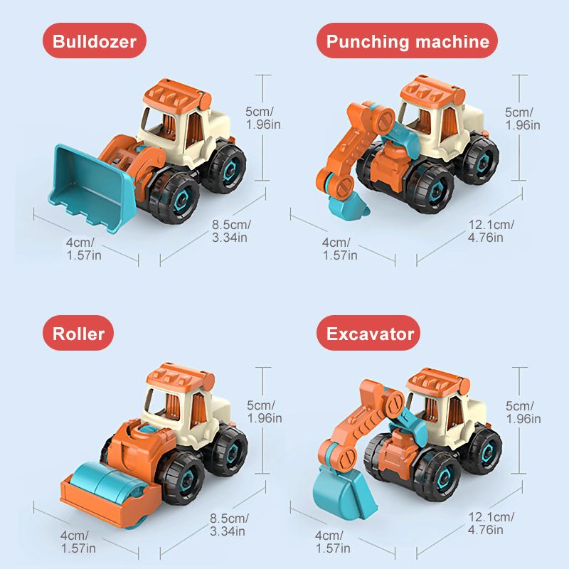 4 In 1 Kids Educational DIY Assemble Engineering Truck Vehicle Toys Set Plastic Take Apart Detachable Construction Vehicles Toys_voghion.com