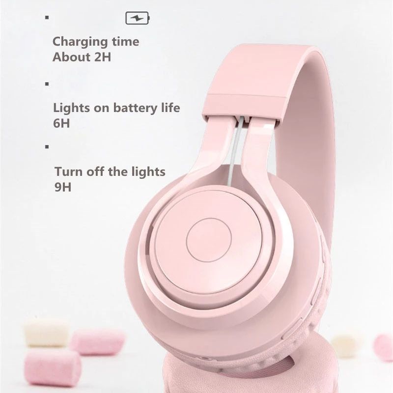 BT06C Söpö Langaton Bluetooth 5.0 Kuulokkeet Lapsille Mikrofonilla LED-Valolla Tukee Aux-In-liitäntää (Violetti)_voghion.com