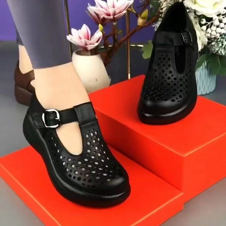 Sandali romani in morbida pelle da donna, scarpe traspiranti con fori cavi, suola morbida antiscivolo, scarpe da mamma di medie dimensioni, scarpe singole in rete_voghion.com