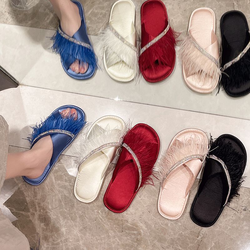 New Flat Slippers Internet Celebrity French Style One-Strap Summer Fairy Fluffy Open-Toe Sandals For Women_voghion.com