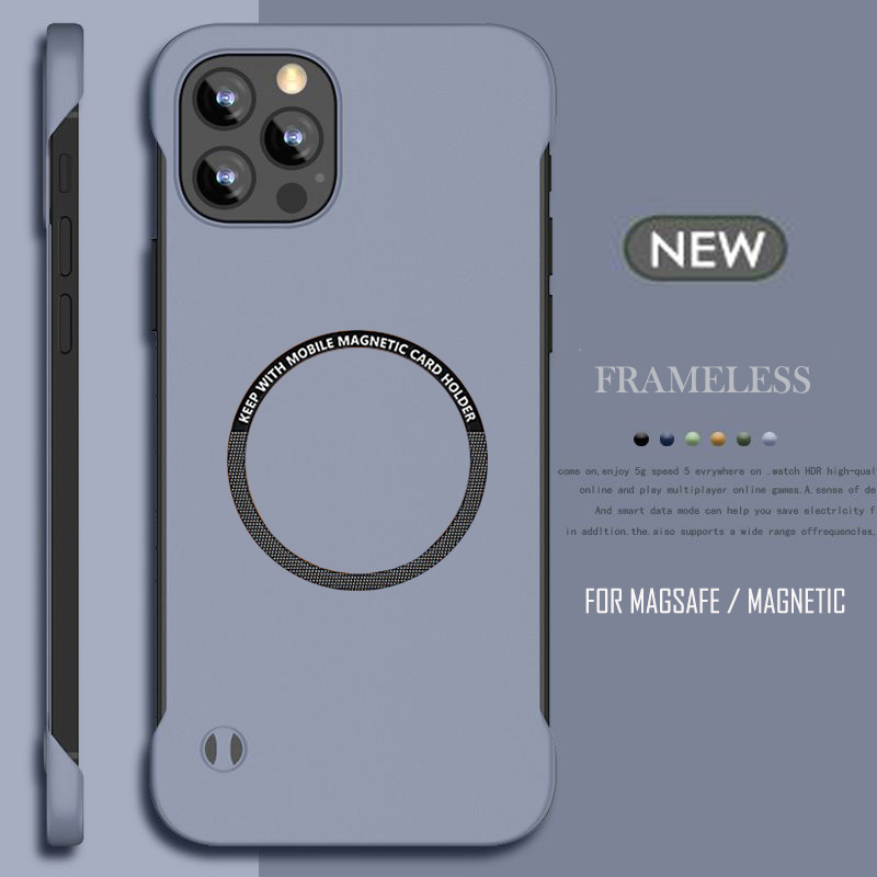 Magnetic Iron Plate Frameless Hard PC Phone Case For Magsafe iPhone 14 15 13 12 11 Pro Mini XR XS Max X 7 8 Plus_voghion.com