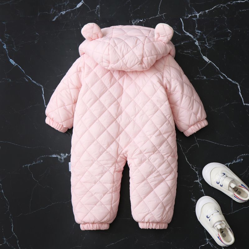 Cozy Fleece-Lined Hooded Baby Jumpsuit With Adorable Ear Design - Winter Warm One-Piece Romper For Toddlers (1-3 Years, 80-100cm) - Soft Polyester_voghion.com