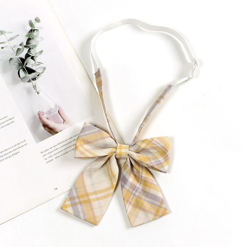 Braun kariert gestreift Lazy No-Tie College-Stil Kaffee Farbe Männer Bachelor Uniform Fliege für Frauen Trendy_voghion.com