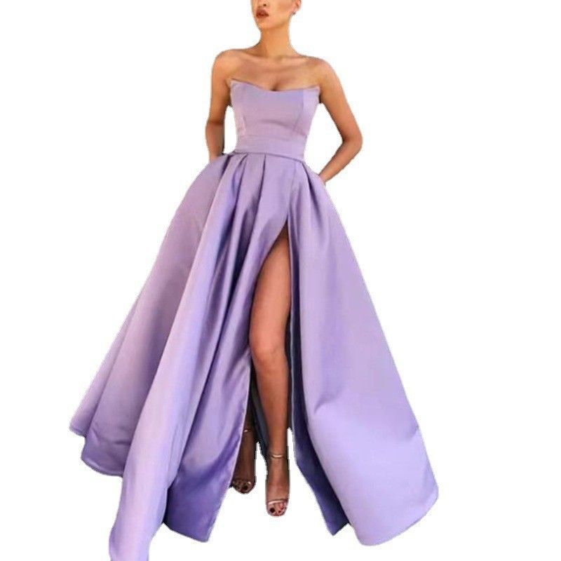 Damenbekleidung Kleid Performance Kostüm Sexy Top Schlitz Langes Bankett Host Abendkleid_voghion.com