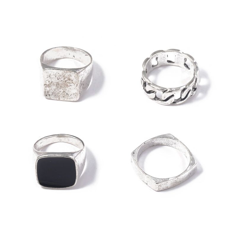 Neue Persönlichkeit Mode Einfache Öl Tropfen Kette 4-Teiliges Set Große Ring Schmuck_voghion.com