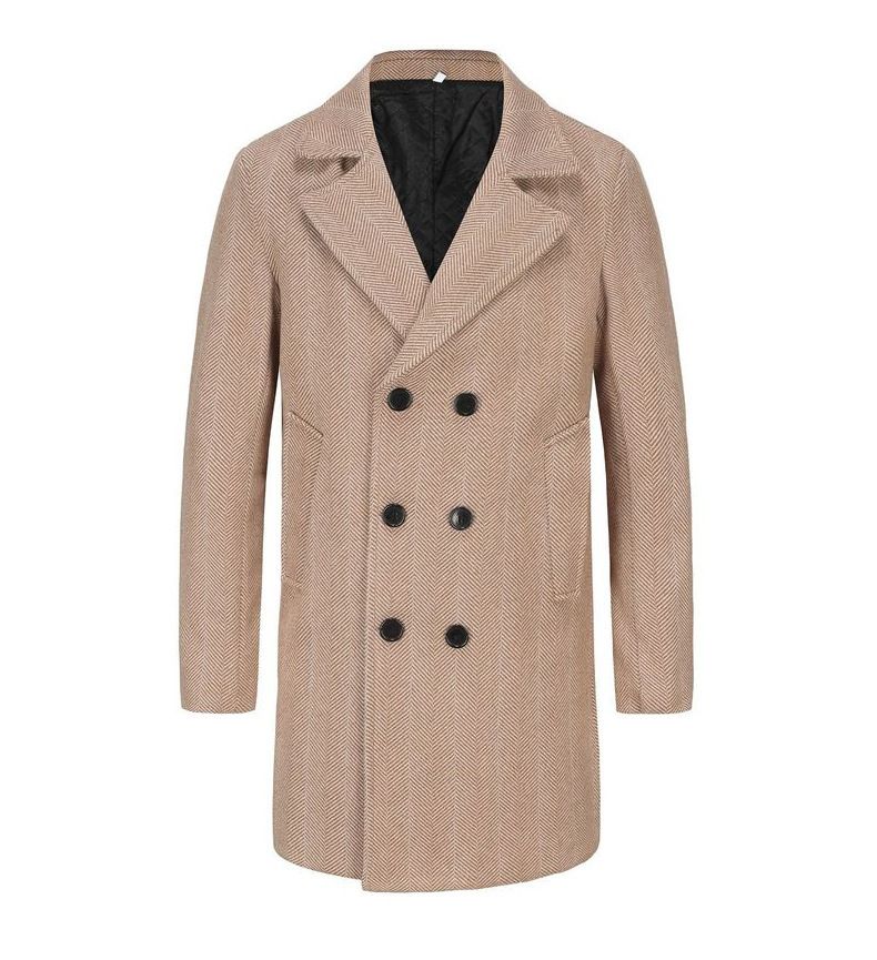 Autumn and winter suit new men's mid to long plaid double breasted woolen coat_voghion.com
