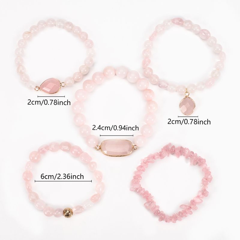 Ronn Perlen Natursteen Armbänner Rosa a Wäiss Set Elastesch Perlen Verstellbar_voghion.com