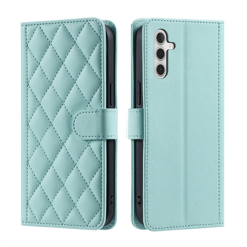 Capa Flip de Luxo para Samsung Galaxy S24 FE/S24 Ultra/S24 Plus/S24+/S24 Carteira de Couro Xadrez Porta-Cartão Capa Magnética_voghion.com