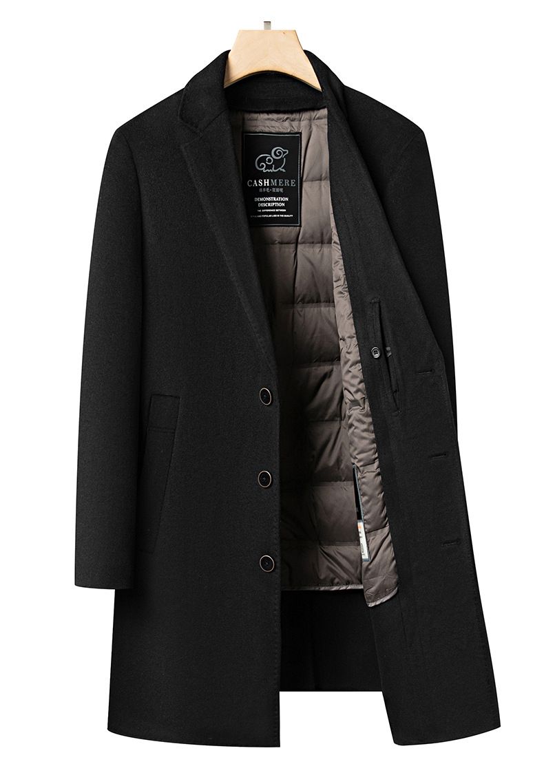Men's Wool Blend Overcoat With Detachable Down Liner - Winter Longline Peacoat, Business Casual, Single-Breasted, Multi-Pocket Design_voghion.com