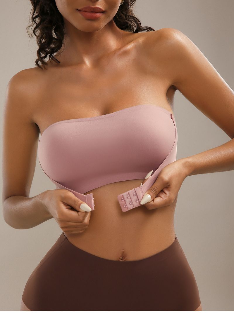 Reggiseno bustier senza spalline con chiusura frontale, push-up senza cuciture, con leggera imbottitura, senza ferretto, comfort, tessuto in nylon liscio e traspirante_voghion.com