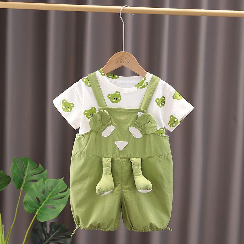 Jongen Summer Cool Casual Top Koreanesch 3D Riemen Kuerzärmlech Baby Zweedeel Set_voghion.com